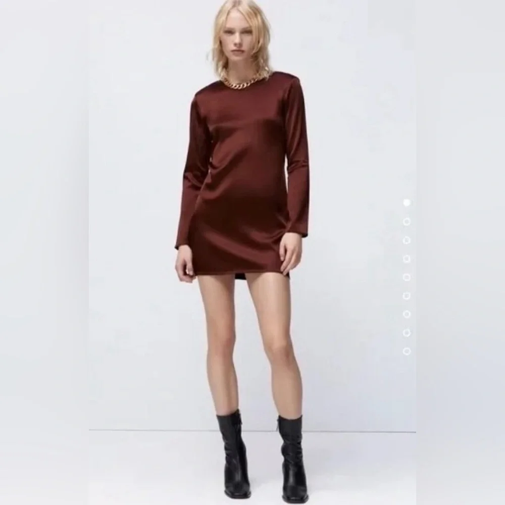 zara brown short dress ZARA SHORT EMBROIDERED DRESS Brown XS